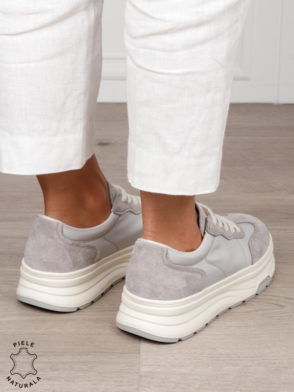 Pantofi Casual damă piele naturala intoarsa cu textil CRL1578 GRI - Img 4