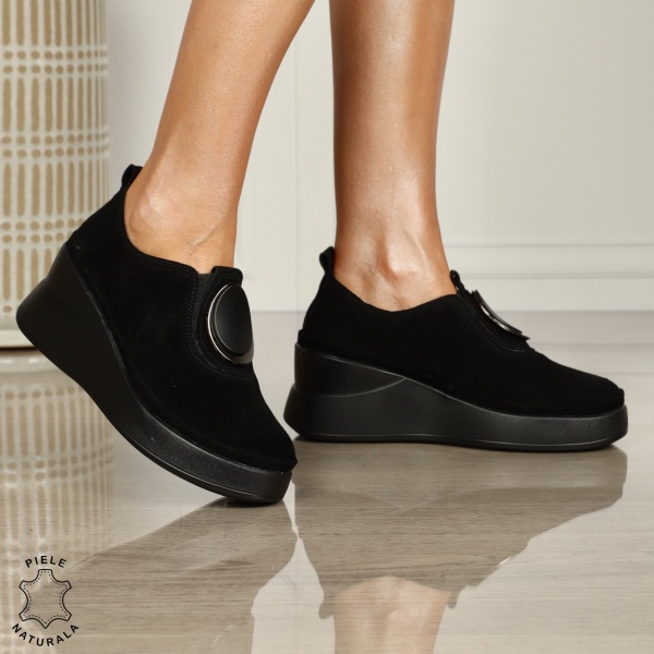 PANTOFI CASUAL Dama Piele Naturala INTOARSA Slip-on cu deatliu in fata CRL1443 NEGRU - Img 3