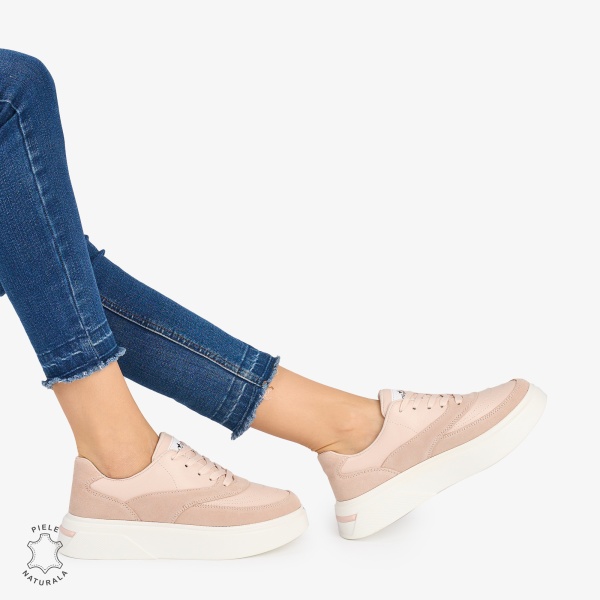 Pantofi casual dama piele naturala si piele naturala intoarsa CRL0872 ROZ - Img 2