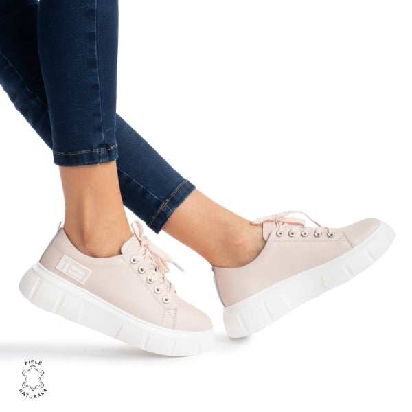 Pantofi Casual de dama din Piele naturala CRL0527 Roz - Img 2