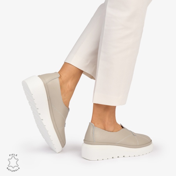 Pantofi Casual de dama din Piele Naturala CRL0918 GRI - Img 3