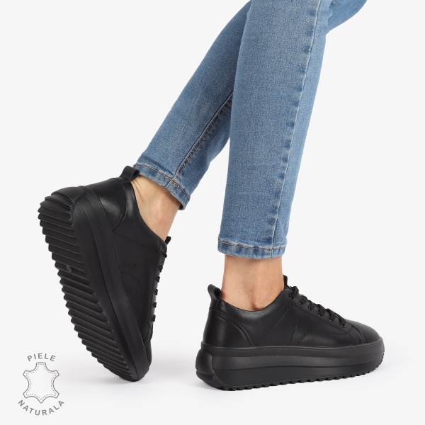 Pantofi Casual de dama din Piele Naturala CU CUSATURI DECORATIVE CRL1220 NEGRU - Img 3