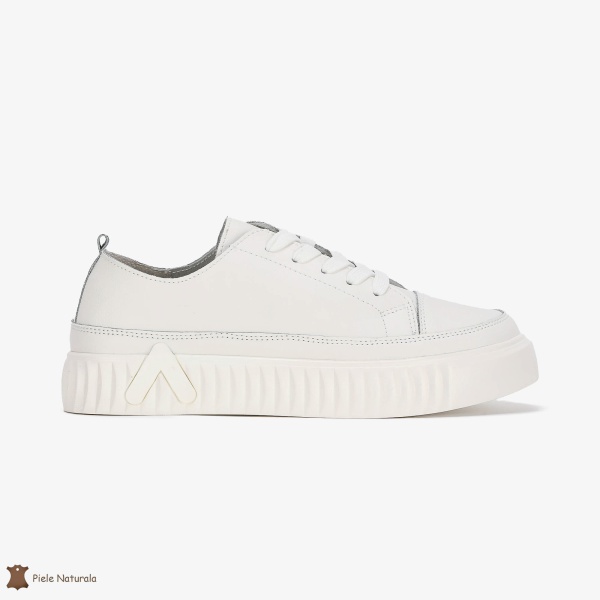 Pantofi Casual de dama din Piele naturala cu talpa groasa CRL0489 ALB - Img 2
