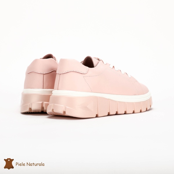 Pantofi Casual de dama din Piele naturala cu talpa groasa CRL0491 ROZ - Img 3