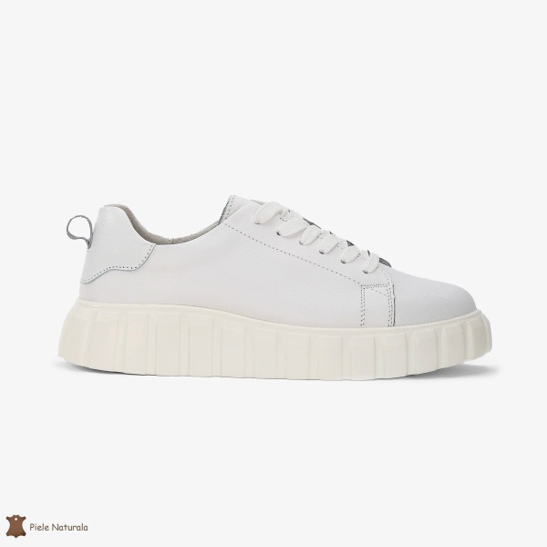 Pantofi Casual de dama din Piele naturala cu talpa groasa CRL0492 ALB - Img 2