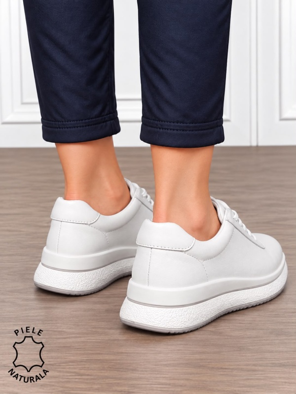 Pantofi casual din piele naturală pentru damă cu design versatil CRL1909 ALB - Img 3