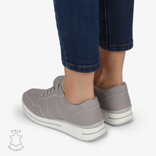 PANTOFI CASUAL Piele Naturala CU INCHIDERE SIRET SI MODEL PE TALPA CRL1303 GRI - Img 4