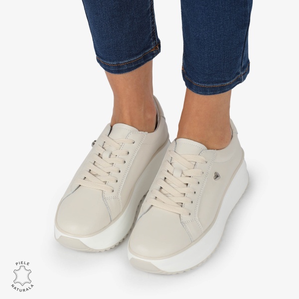 Pantofi CASUAL PIELE NATURALA cu talpa inalta CRL1275 Bej - Img 4