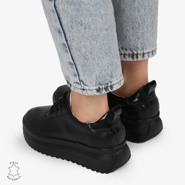 Pantofi CASUAL PIELE NATURALA cu TALPA INALTA CRL1291 NEGRU - Img 4