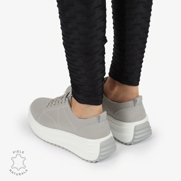 Pantofi casual piele naturala cu talpa inalta CRL1307 GRI - Img 3
