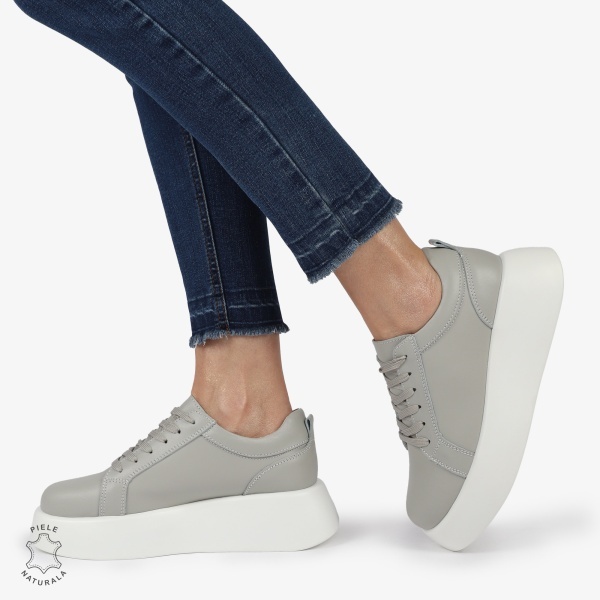 Pantofi casual piele naturala cu talpa inalta CRL881 GRI - Img 2