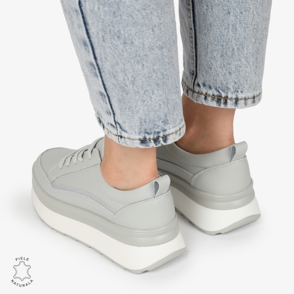 Pantofi CASUAL PIELE NATURALA dunga decorativa cu talpa inalta CRL1261 Gri - Img 4