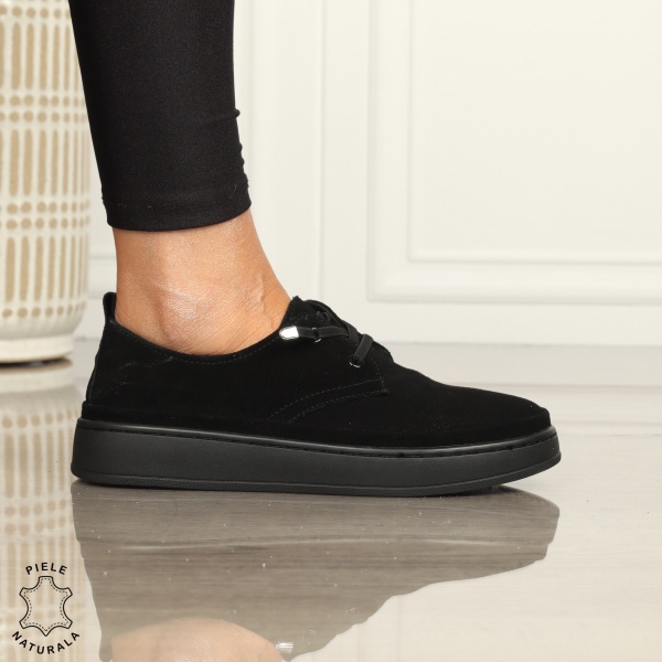 PANTOFI CASUAL Piele Naturala INTOARSA CU SIRET CRL1442 NEGRU - Img 2