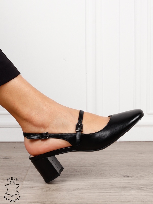 Pantofi dama eleganti cu toc gros si inchidere dubla CRL1608 Negru - Img 3
