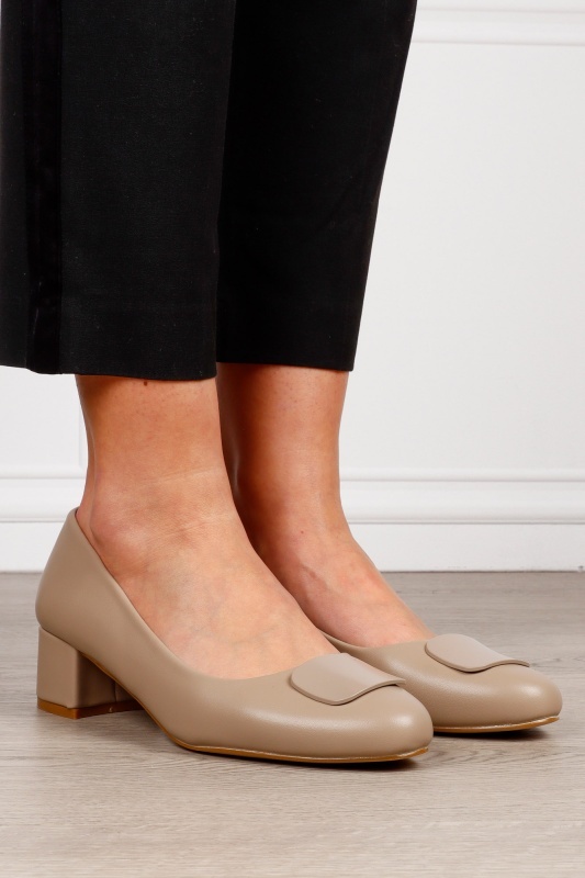 Pantofi Eleganti dama din piele Ecologica cu brant din piele naturala CRL1584 khaki - Img 3