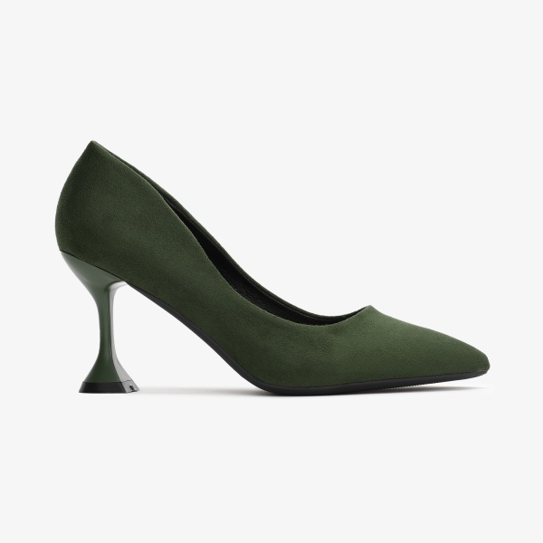 Pantofi Eleganți dama din Piele Ecologică Intoarsa CRL0559 Verde - Img 2