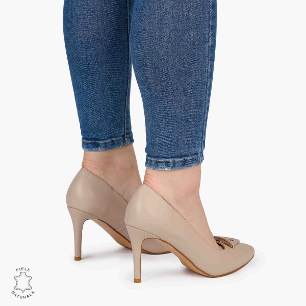 Pantofi Eleganți dama din Piele Naturala CRL0979 BEJ - Img 3