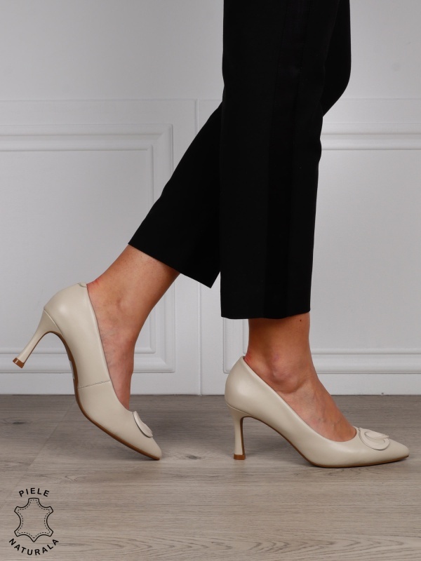 Pantofi Eleganti dama din piele naturala cu catarama CRL1576 BEJ - Img 3
