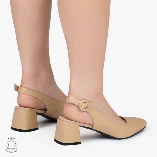 PANTOFI ELEGANTI dama din Piele Naturala CU TOC MIC CRL0988 BEJ - Img 3
