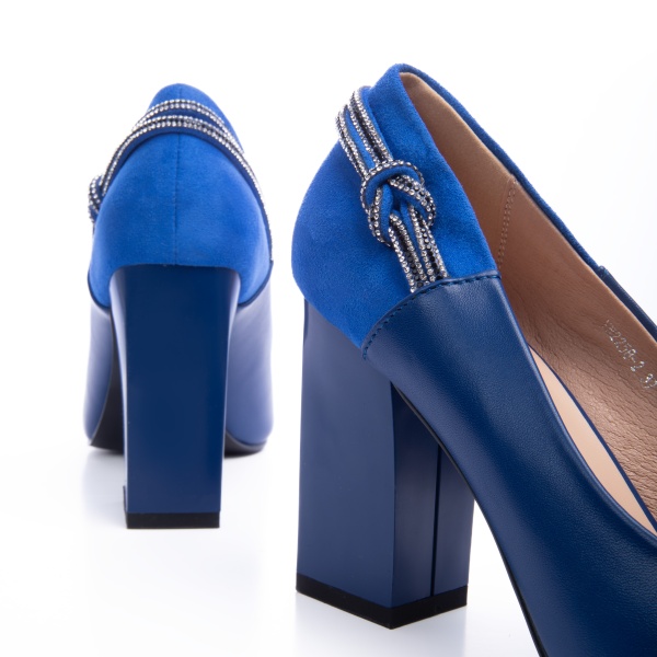 Pantofi Eleganti din Piele Ecologica cu toc Gros CRL0730 albastru - Img 3