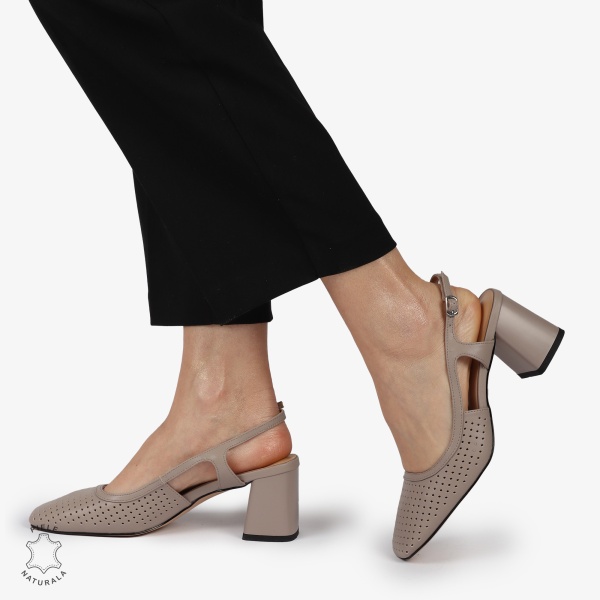 PANTOFI ELEGANTI DIN PIELE NATURALA CU TOC GROS CRL01385 ROZ INCHIS - Img 2