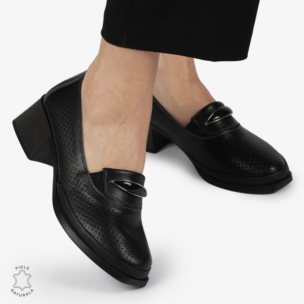 PANTOFI ELEGANTI DIN PIELE NATURALA CU TOC MIC CRL01383 NEGRU - Img 4