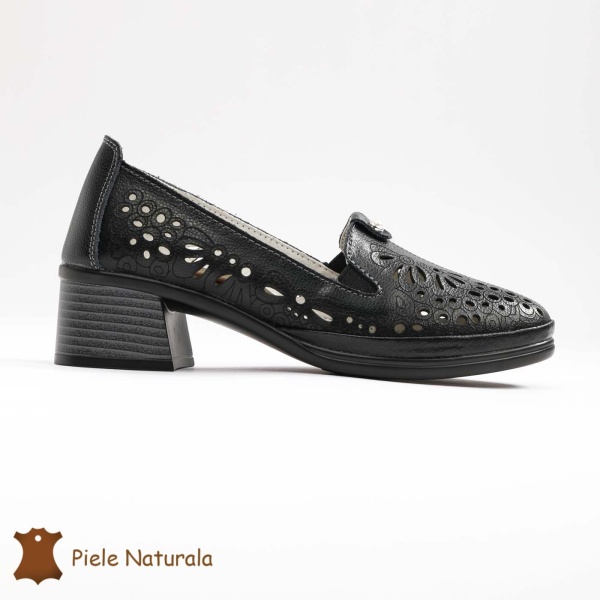 Pantofi Perforati dama din Piele Naturala cu mici perforatii CRL0201 Negru - Img 2