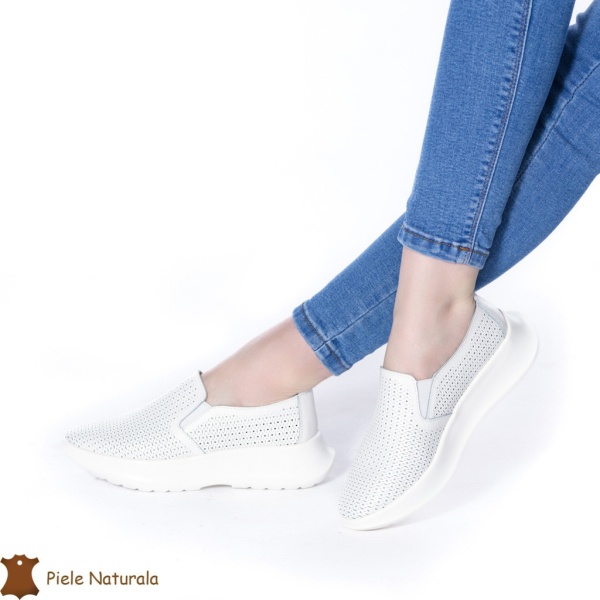 Pantofi Perforati Dama Piele naturală CRL0100 ALB - Img 2