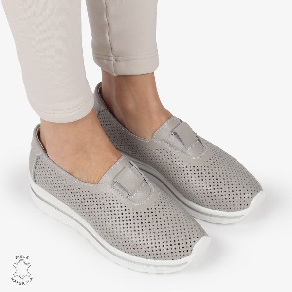 Pantofi Perforati Dama Piele naturală CRL0104 GRI - Img 3