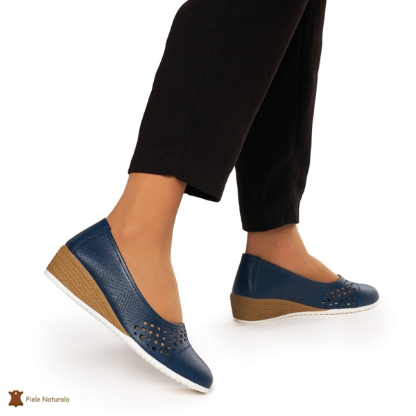 Pantofi Perforati Dama Piele Naturala Slip-on CRL0077 BLEUMARIN - Img 2