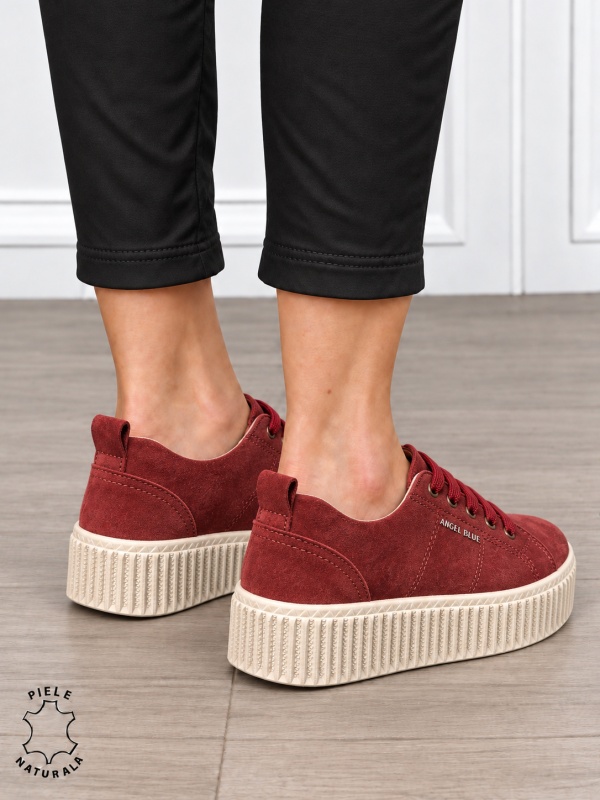 Pantofi sport damă din piele naturală intoarsa stil clasic CRL1868 BORDO - Img 3