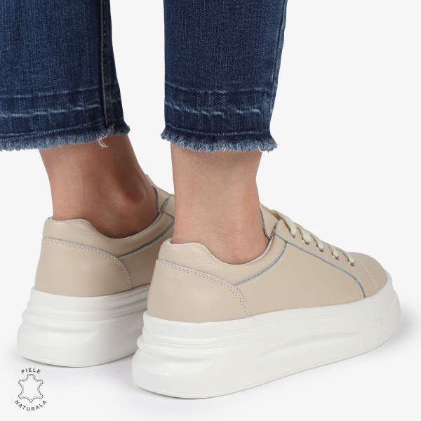 Pantofii casual piele naturala CRL0763 BEJ - Img 4