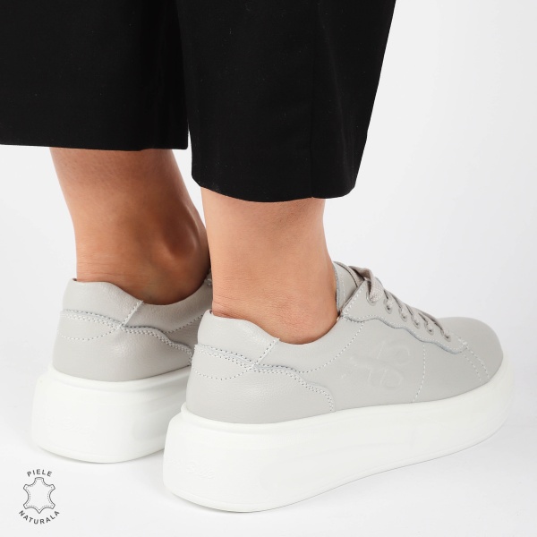 Pantofii casual piele naturala CU SIRET SI MODEL LATERAL CRL1440 GRI - Img 2