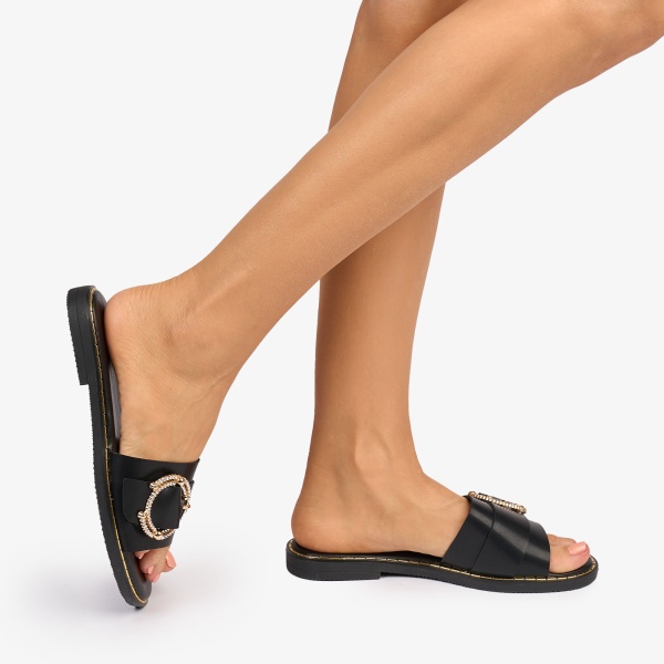 PAPUCI dama din Piele ECOLOGICA CU catarama laterala CRL1079 CULOARE: Negru - Img 3