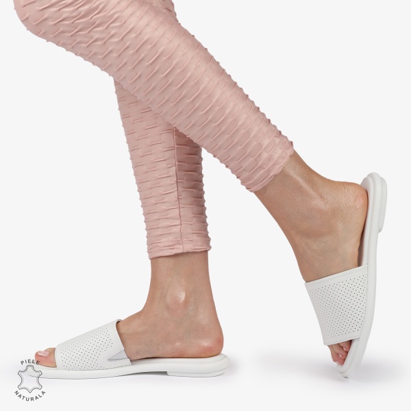 PAPUCI DAMA DIN PIELE NATURALA CU TALPA JOASA CRL1426 ALB - Img 2