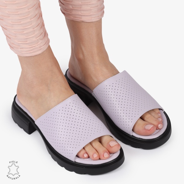 PAPUCI DAMA DIN PIELE NATURALA CU TOC MEDIU CRL1428 MOV - Img 3