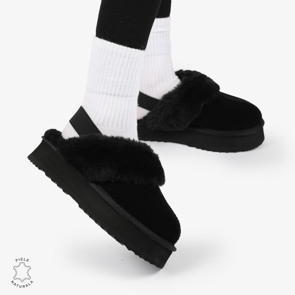 PAPUCI DAMA TIP UG din PIELE INTOARSA CU ELASTIC LA SPATE CRL1269 CULOARE: Negru - Img 5