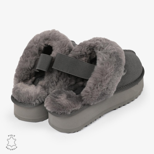 PAPUCI DAMA TIP UG din PIELE INTOARSA CU ELASTIC LA SPATE CRL1269 CULOARE: Gri inchis - Img 6