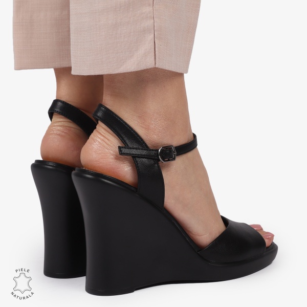 SANDALE CU PLATFORMA DIN PIELE NATURALA CRL1389 NEGRU - Img 3