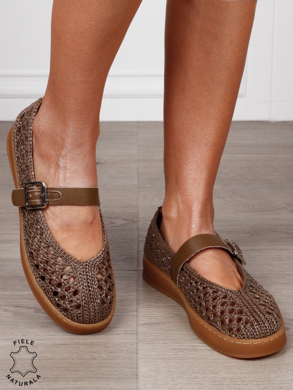 Sandale damă din material textil, cu branț din piele naturală CRL1563 khaki - Img 2