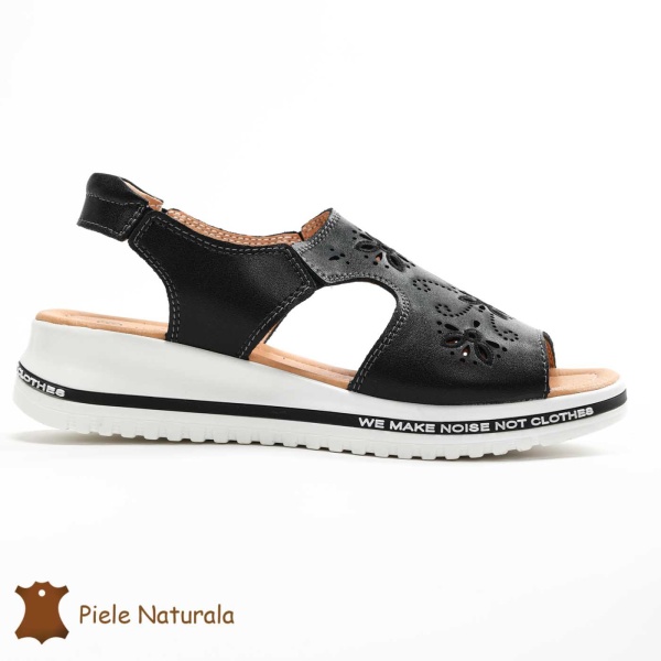 Sandale dama din Piele Naturala cu talpa Inalta CRL0195 NEGRU - Img 2