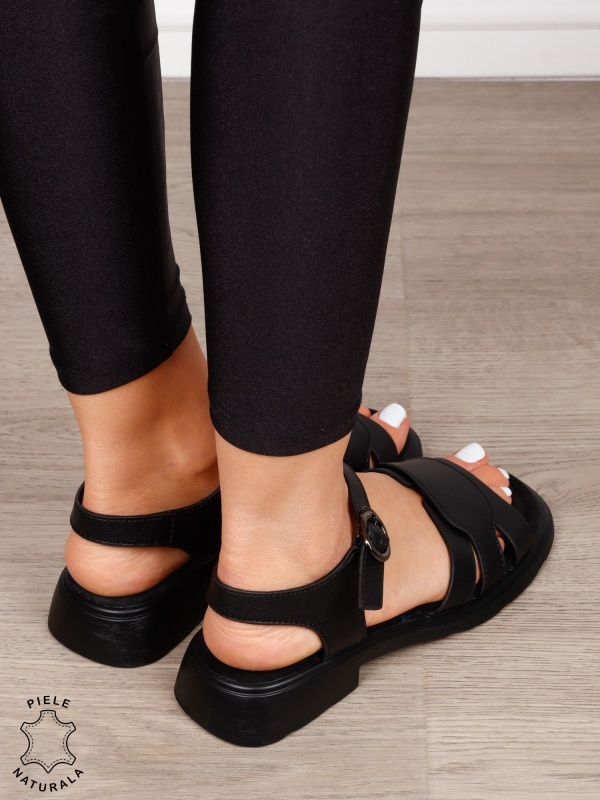 Sandale dama din Piele Naturala CU TOC MIC PATRAT CRL1559 NEGRU - Img 3