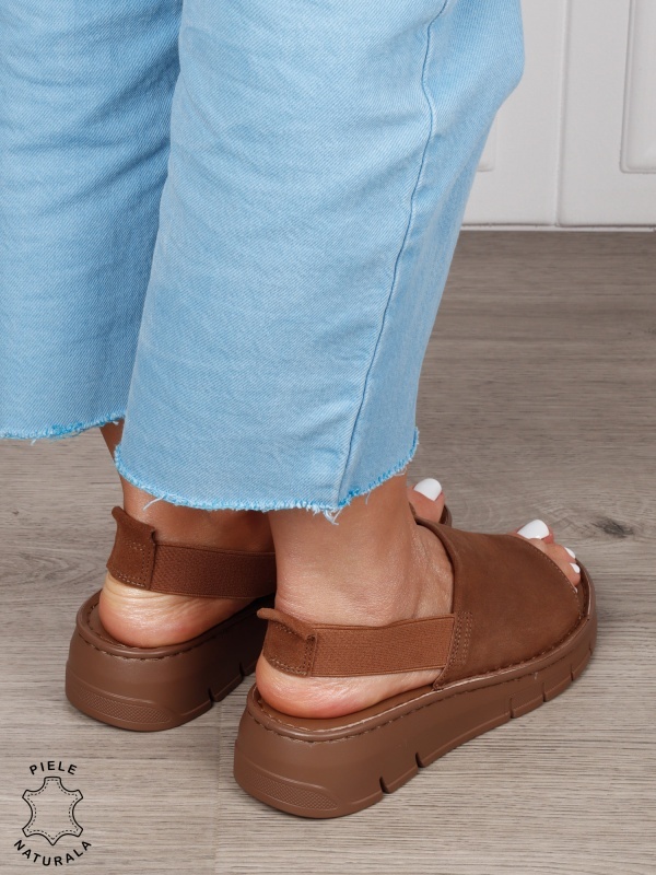 Sandale Damă din Piele Naturală Intoarsa cu Design Modern și Bareta Elastică CRL1805 MARO - Img 2