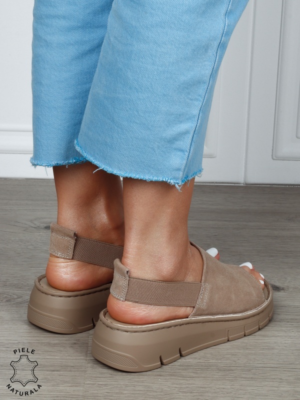 Sandale Damă din Piele Naturală Intoarsa cu Design Modern și Bareta Elastică CRL1805 KHAKI - Img 3