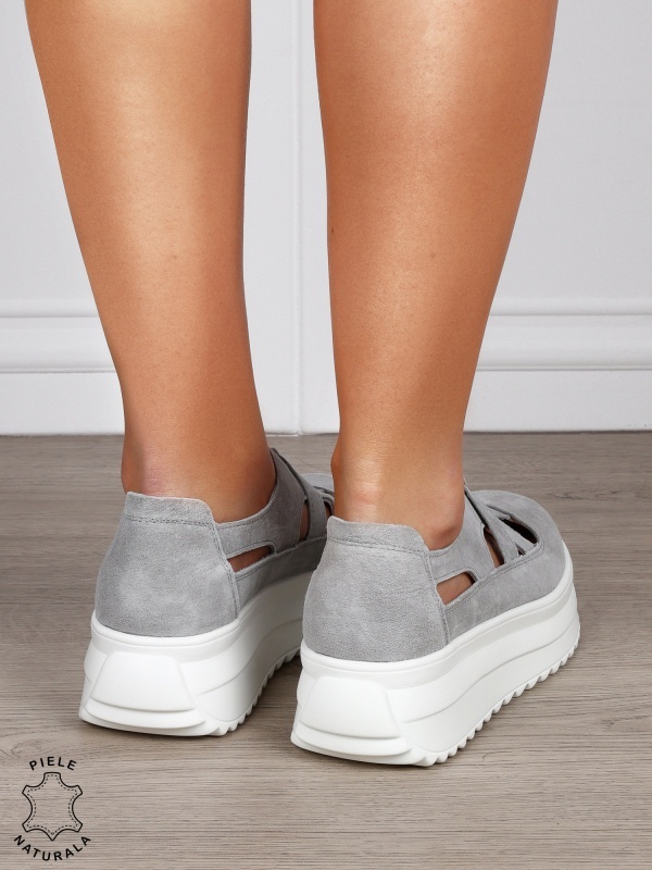 Sandale dama din Piele Naturala Intoarsa cu talpa inalta CRL1558 GRI - Img 3