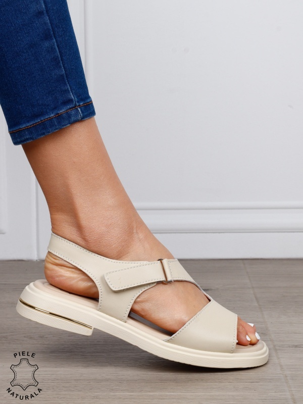 Sandale damă din piele naturală model casual cu talpă joasă și design modern CRL1646 BEJ - Img 3