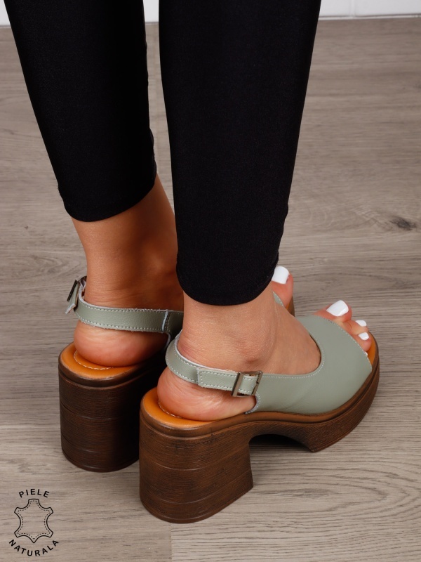 Sandale dama din Piele Naturala model clasic cu toc gros si inalt CRL1641 BARILLA - Img 3