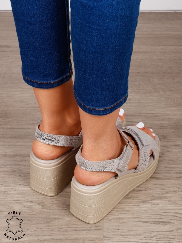 Sandale damă din piele naturală model premium cu platformă CRL1649 GRI - Img 3