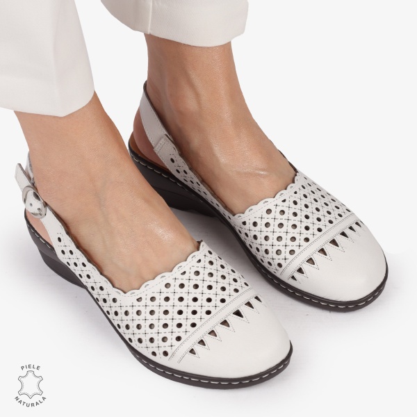 Sandale DAMA DIN PIELE NATURALA SI STIL AJURAT CRL1408 ALB - Img 3