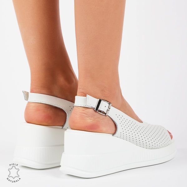 SANDALE Dama DIN Piele Naturala TALPA INALTA CRL1435 ALB - Img 4